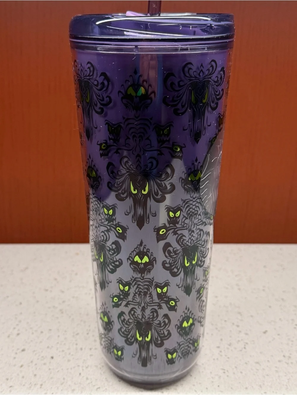 NEW DISNEY STARBUCKS HAUNTED MANSION EYES 24oz TUMBLER WITH STRAW & CANDELABRA